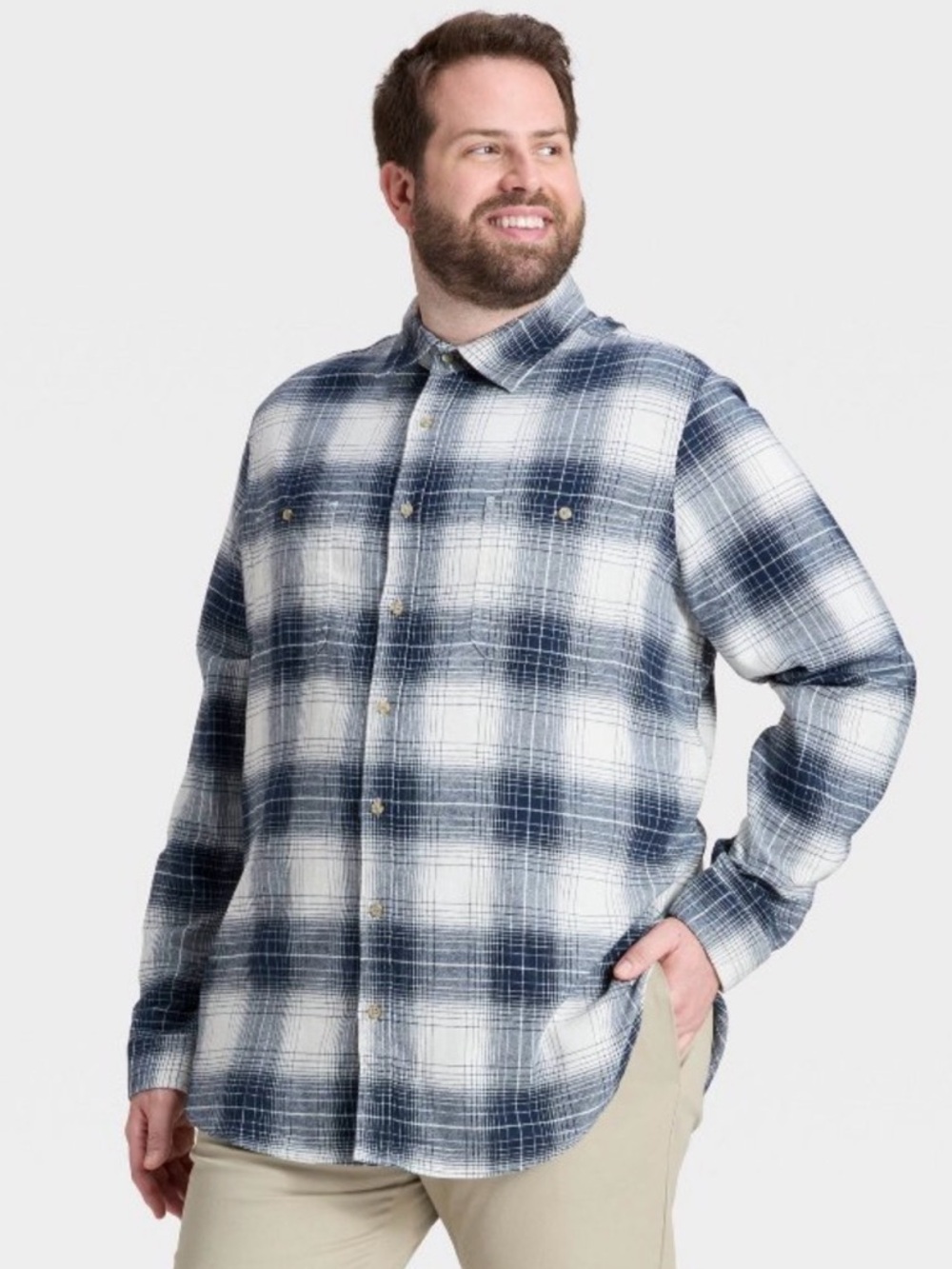 Goodfellow & Co Navy and‎ White Plaid Button-Down Shirt